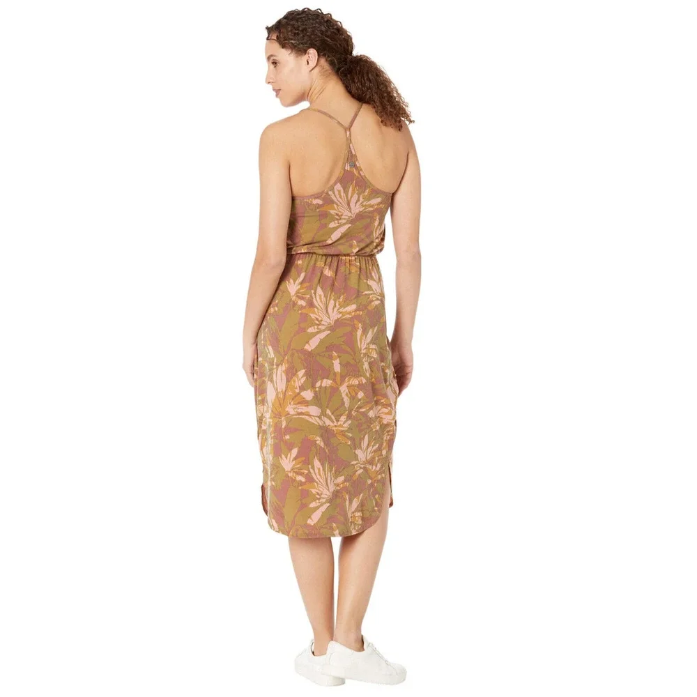 Prana Ayla Dress Racerback Tropical Green Brown Stretch Medium Resort Cruise - Picture 13 of 16